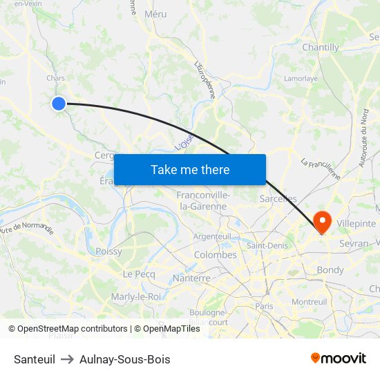 Santeuil to Aulnay-Sous-Bois map