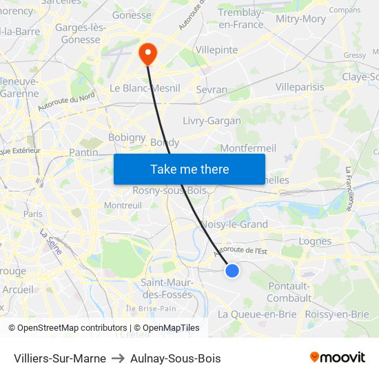 Villiers-Sur-Marne to Aulnay-Sous-Bois map