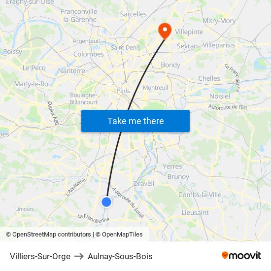 Villiers-Sur-Orge to Aulnay-Sous-Bois map