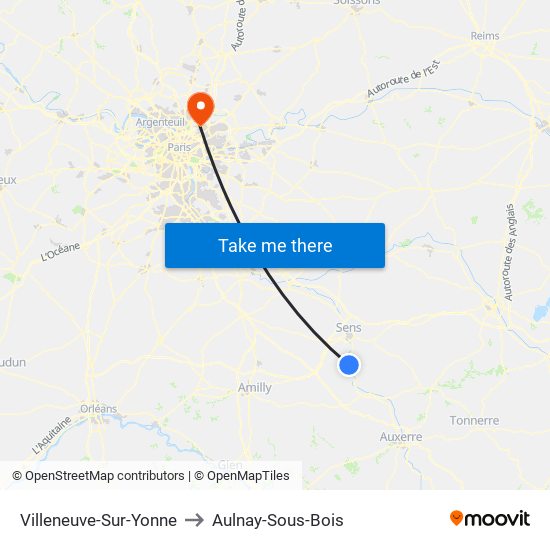 Villeneuve-Sur-Yonne to Aulnay-Sous-Bois map