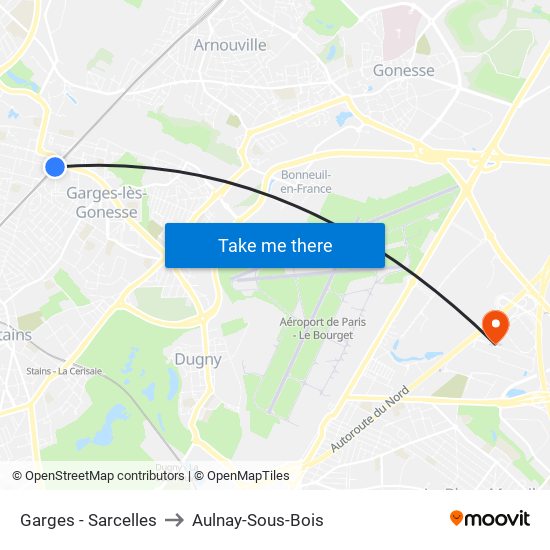 Garges - Sarcelles to Aulnay-Sous-Bois map