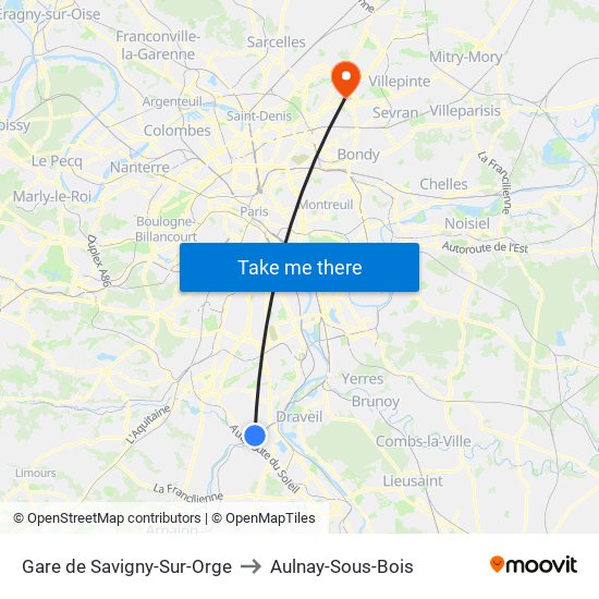 Gare de Savigny-Sur-Orge to Aulnay-Sous-Bois map