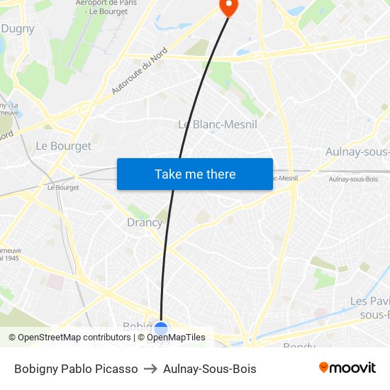 Bobigny Pablo Picasso to Aulnay-Sous-Bois map