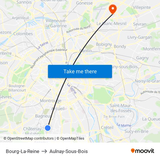 Bourg-La-Reine to Aulnay-Sous-Bois map