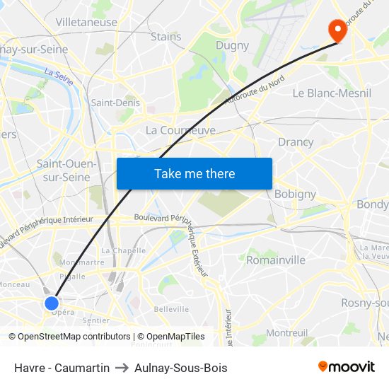 Havre - Caumartin to Aulnay-Sous-Bois map