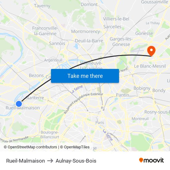 Rueil-Malmaison to Aulnay-Sous-Bois map