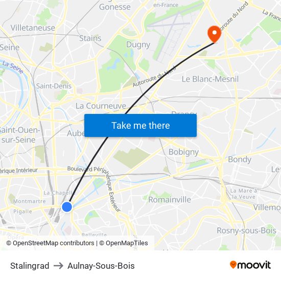 Stalingrad to Aulnay-Sous-Bois map