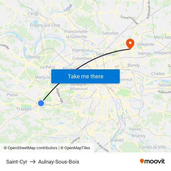 Saint-Cyr to Aulnay-Sous-Bois map