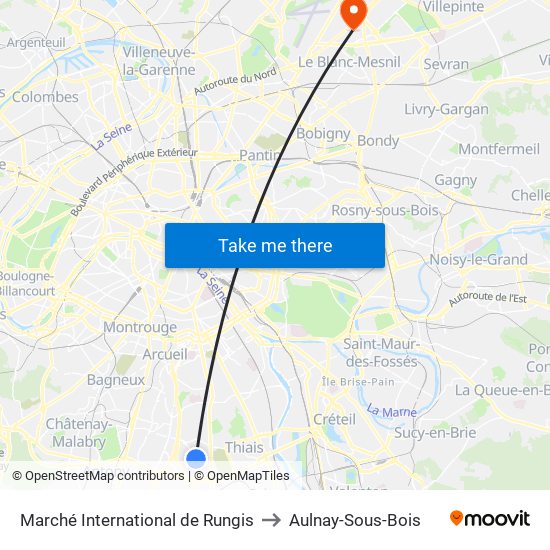 Marché International de Rungis to Aulnay-Sous-Bois map