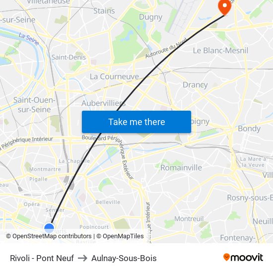 Rivoli - Pont Neuf to Aulnay-Sous-Bois map