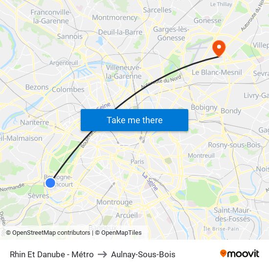 Rhin Et Danube - Métro to Aulnay-Sous-Bois map