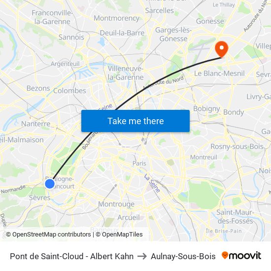 Pont de Saint-Cloud - Albert Kahn to Aulnay-Sous-Bois map