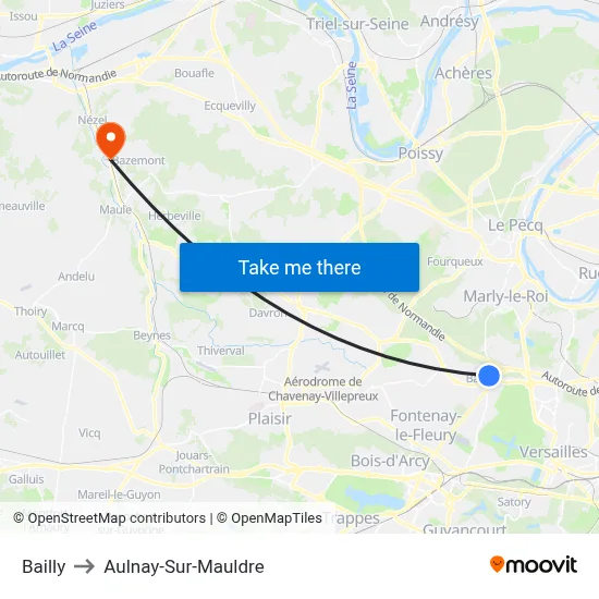 Bailly to Aulnay-Sur-Mauldre map