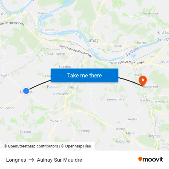 Longnes to Aulnay-Sur-Mauldre map