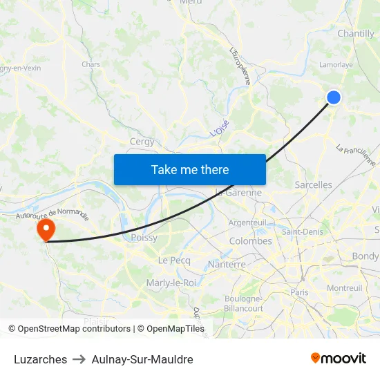 Luzarches to Aulnay-Sur-Mauldre map