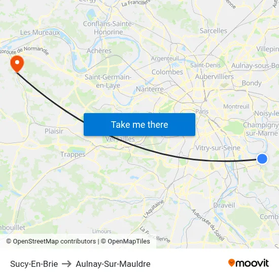 Sucy-En-Brie to Aulnay-Sur-Mauldre map