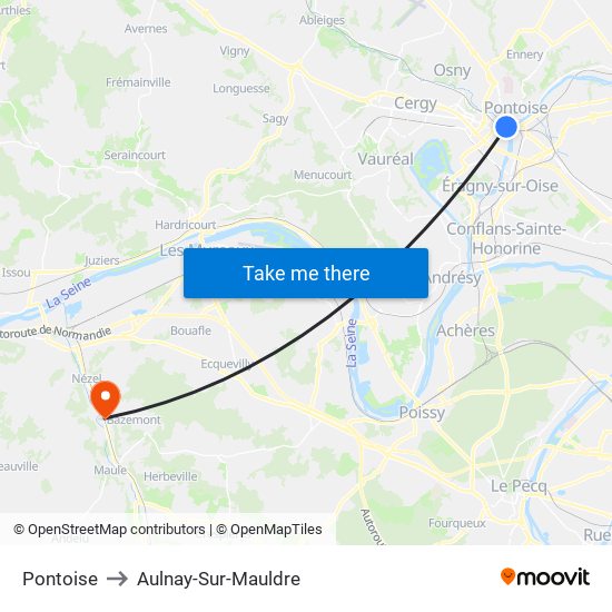 Pontoise to Aulnay-Sur-Mauldre map