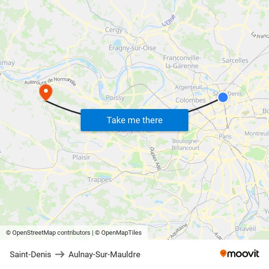 Saint-Denis to Aulnay-Sur-Mauldre map