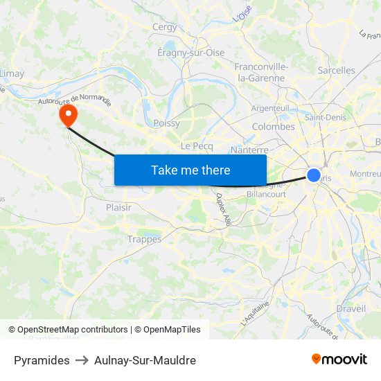 Pyramides to Aulnay-Sur-Mauldre map