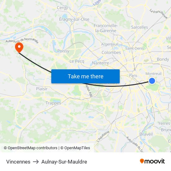 Vincennes to Aulnay-Sur-Mauldre map