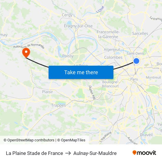 La Plaine Stade de France to Aulnay-Sur-Mauldre map