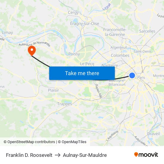 Franklin D. Roosevelt to Aulnay-Sur-Mauldre map