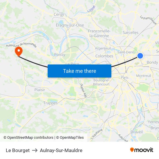 Le Bourget to Aulnay-Sur-Mauldre map