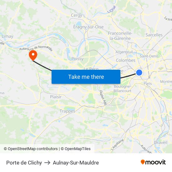 Porte de Clichy to Aulnay-Sur-Mauldre map