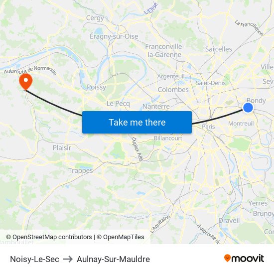 Noisy-Le-Sec to Aulnay-Sur-Mauldre map