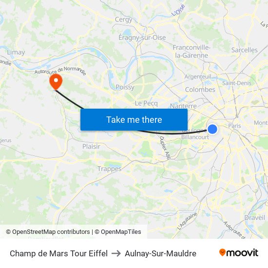 Champ de Mars Tour Eiffel to Aulnay-Sur-Mauldre map