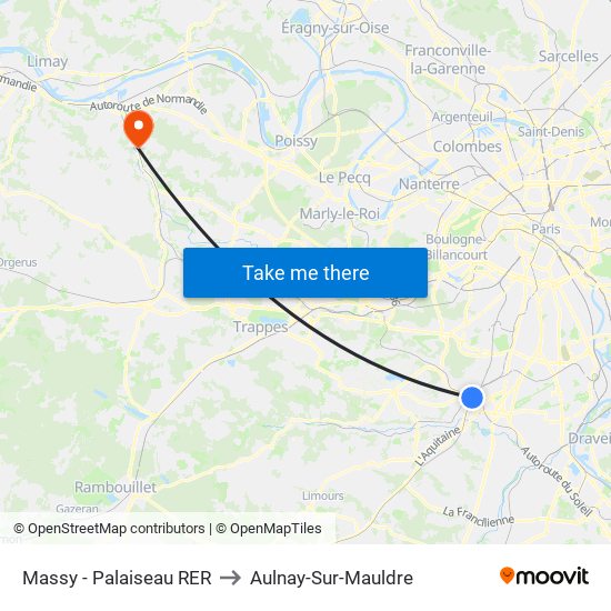 Massy - Palaiseau RER to Aulnay-Sur-Mauldre map