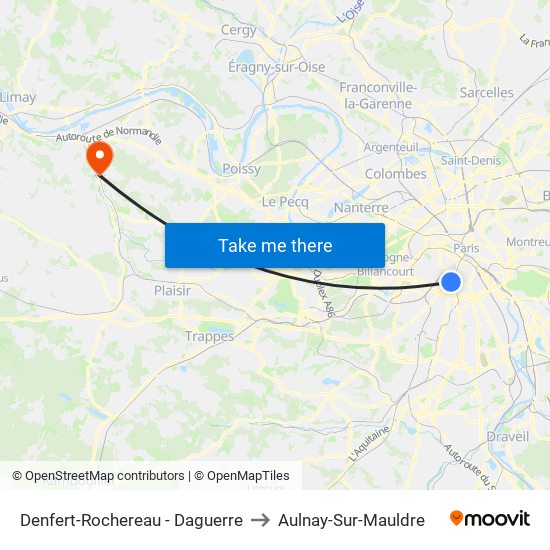 Denfert-Rochereau - Daguerre to Aulnay-Sur-Mauldre map