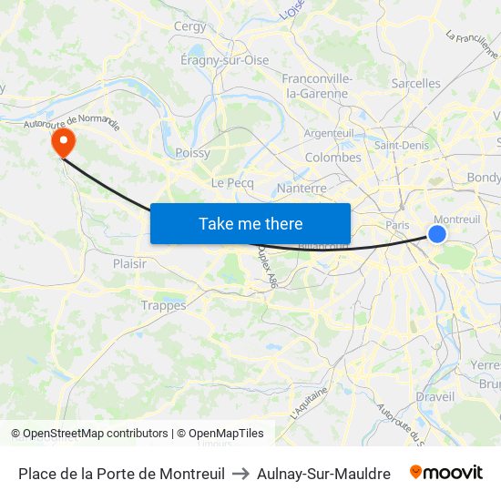 Place de la Porte de Montreuil to Aulnay-Sur-Mauldre map