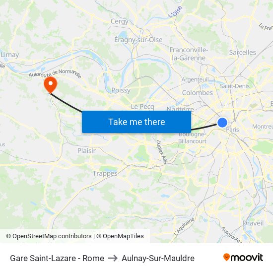 Gare Saint-Lazare - Rome to Aulnay-Sur-Mauldre map