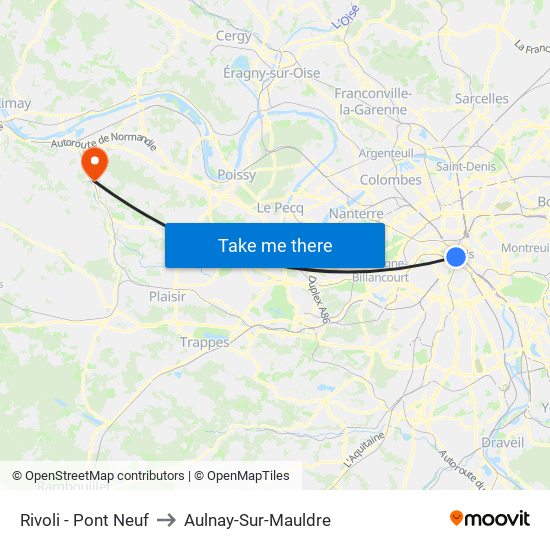 Rivoli - Pont Neuf to Aulnay-Sur-Mauldre map