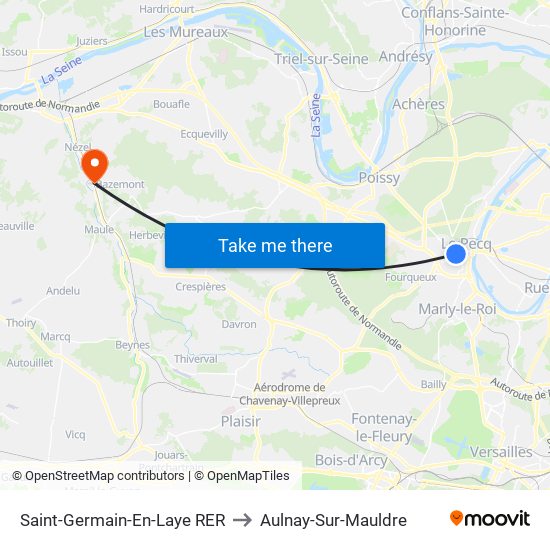 Saint-Germain-En-Laye RER to Aulnay-Sur-Mauldre map