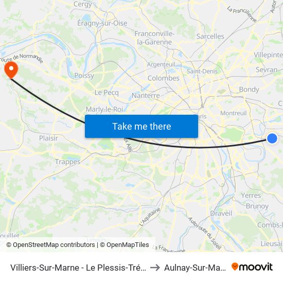 Villiers-Sur-Marne - Le Plessis-Trévise RER to Aulnay-Sur-Mauldre map