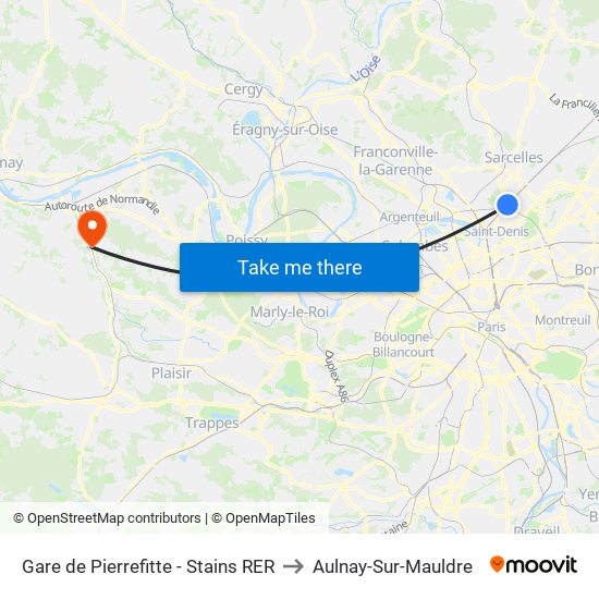 Gare de Pierrefitte - Stains RER to Aulnay-Sur-Mauldre map