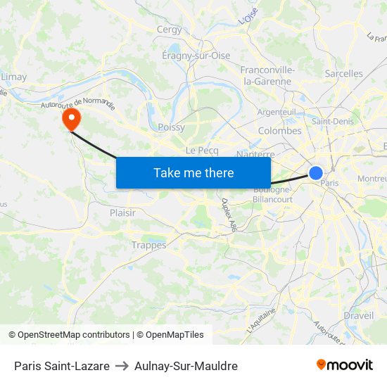Paris Saint-Lazare to Aulnay-Sur-Mauldre map