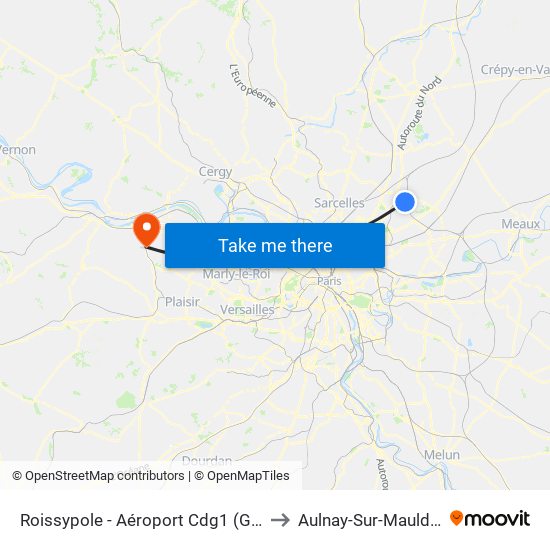 Roissypole - Aéroport Cdg1 (G1) to Aulnay-Sur-Mauldre map