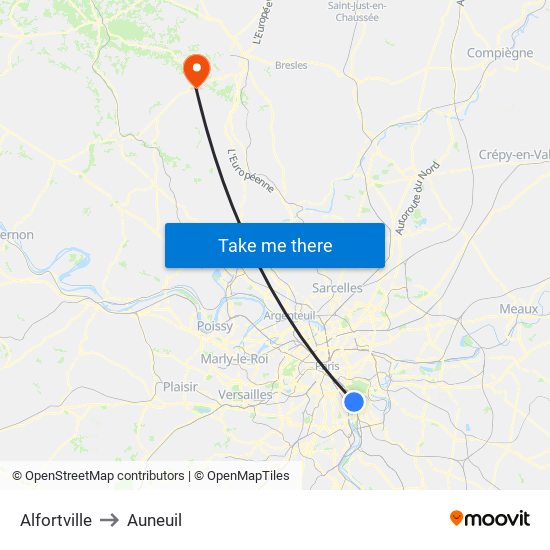 Alfortville to Auneuil map