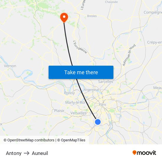 Antony to Auneuil map