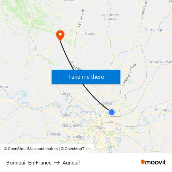 Bonneuil-En-France to Auneuil map