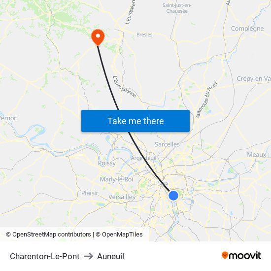 Charenton-Le-Pont to Auneuil map