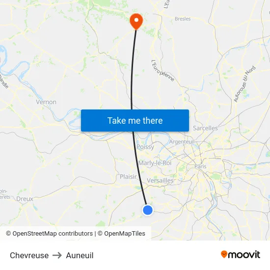 Chevreuse to Auneuil map