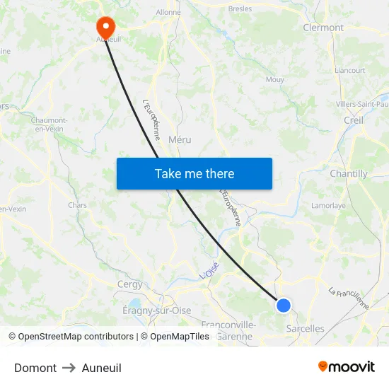 Domont to Auneuil map