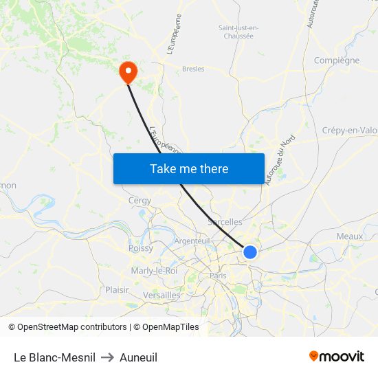 Le Blanc-Mesnil to Auneuil map