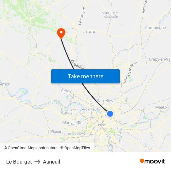 Le Bourget to Auneuil map