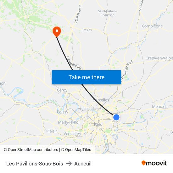 Les Pavillons-Sous-Bois to Auneuil map