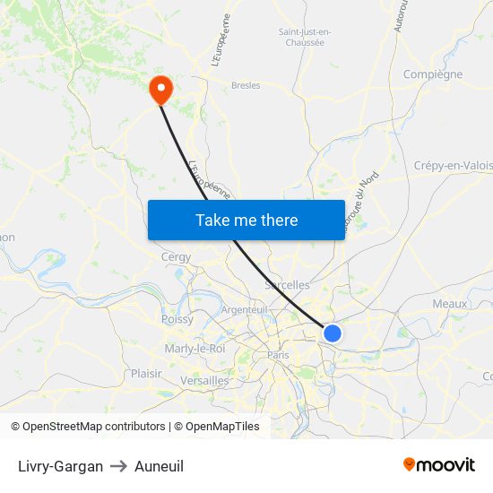 Livry-Gargan to Auneuil map